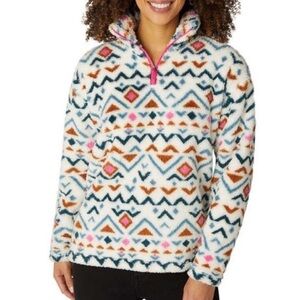 Eddie Bauer Fleece PulloverJacket Womens Large Aztec Southwestern Outerwear Boho